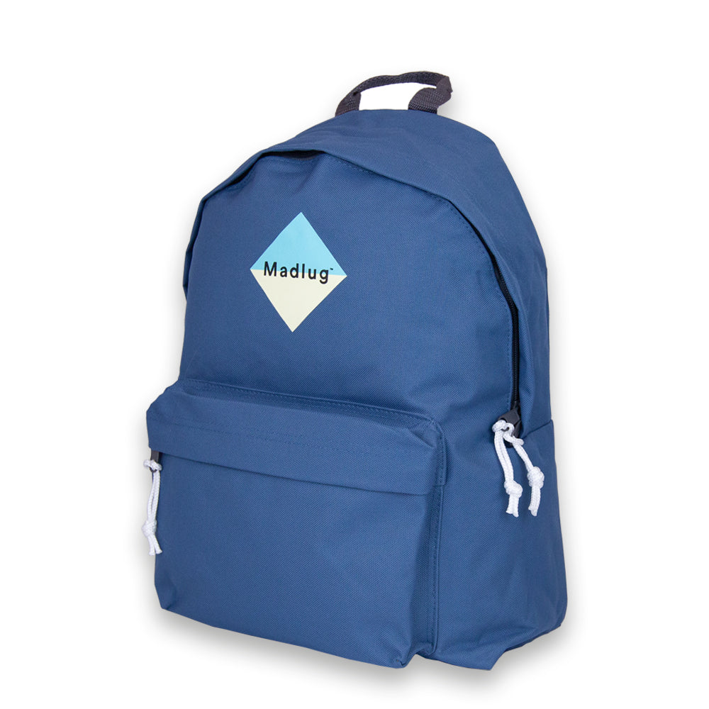 Madlug Classic Backpack in Airforce Blue. Side profile.