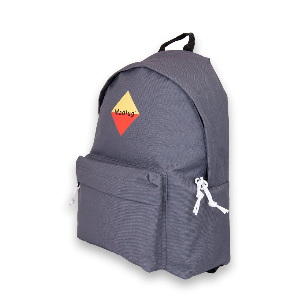 Madlug Classic Backpack in Grey. Side profile.