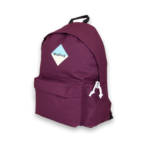 Madlug Classic Backpack in Burgundy. Side profile.